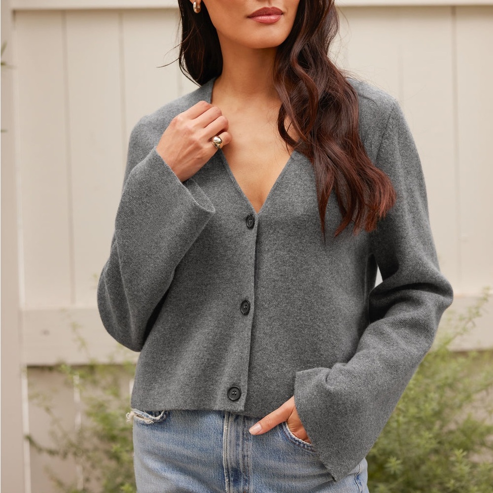 Jenni Kayne Chelsea Cardigan Grey Derby Wool & Cashmere Size Small
